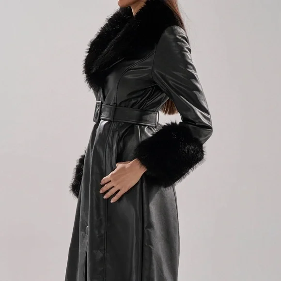 AKIRA Black Faux Leather Coat with Fur Trim NWT size 2x  *SOLDOUT* - Picture 10 of 15